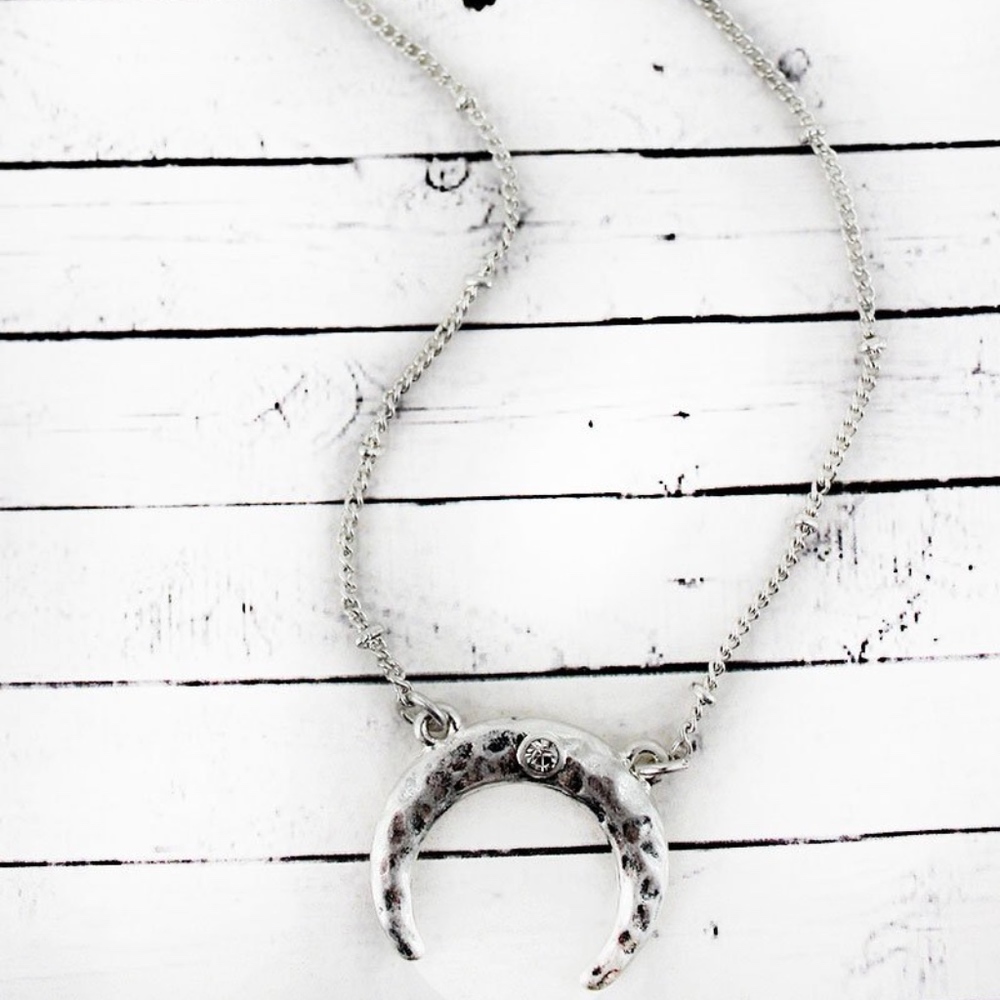 2 /$10- CRYSTAL DOT GOLDTONE DOUBLE HORN NECKLACE